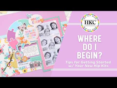 Beginner scrapbook layout tutorial with coordinated papers and embellishments